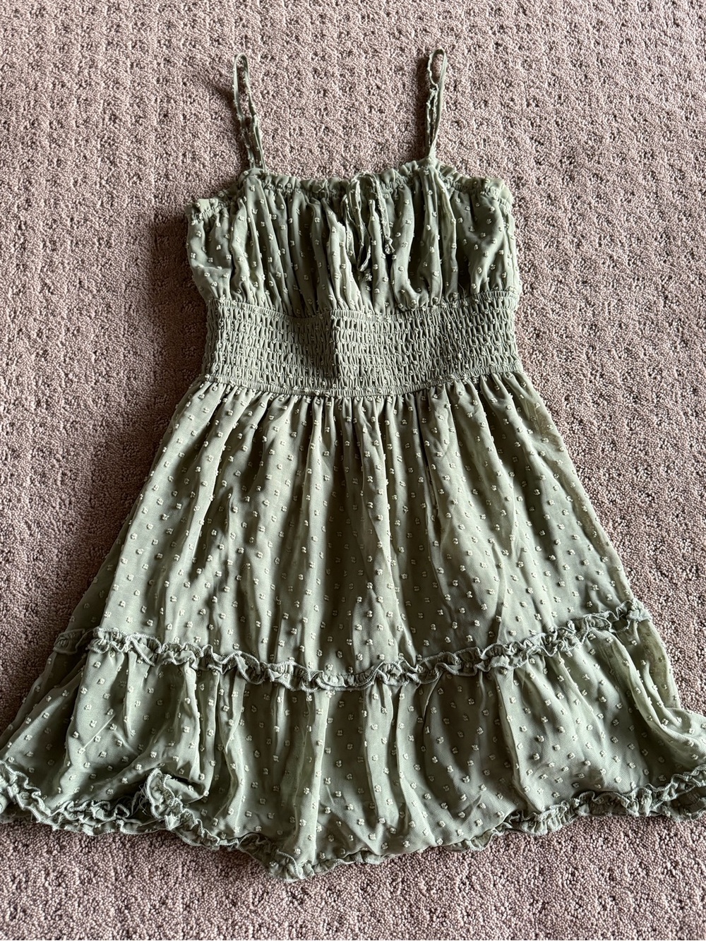 Olive Green Smocked Sundress with Ruffle Hem